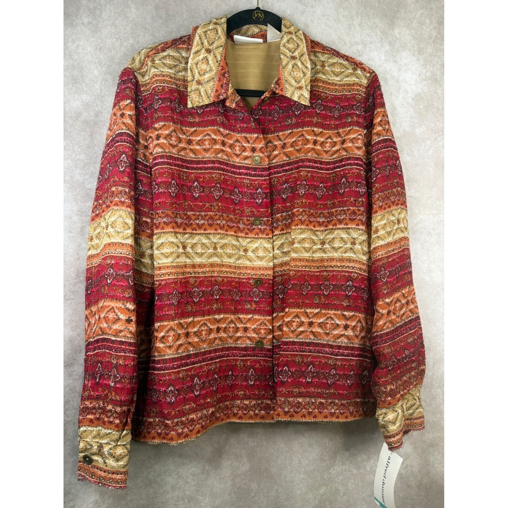 NWT VTG Alfred Dunner Jacket Womens 16 Multi Sorrento Southwestern Button Up
